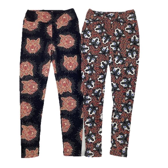 Wolf print women's leggings cactus sunset L bright colorful desert - Picture 2 of 7